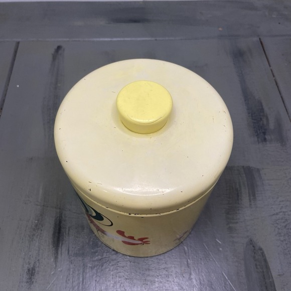 Vintage RANSBURG coated metal YELLOW ROOSTER CANISTER farmhouse cottage - Picture 5 of 11